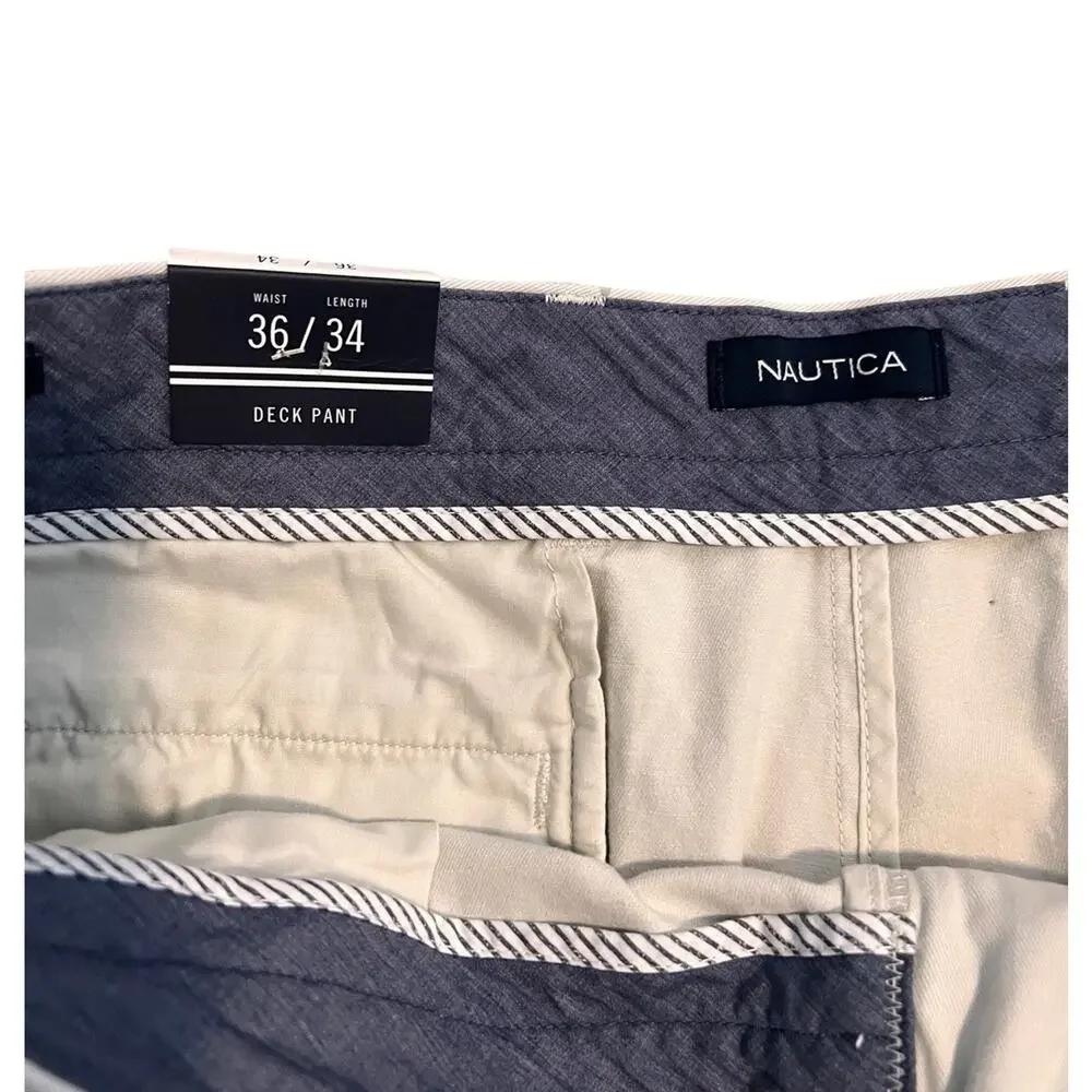 Nautica Deck Pants 36x34 Men’s Flat Front Khaki Cotton Twill Casual Chinos NWT